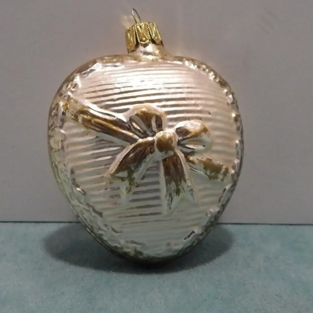 Vintage Christmas Ornament Blown Glass Heart with Ribbon Germany